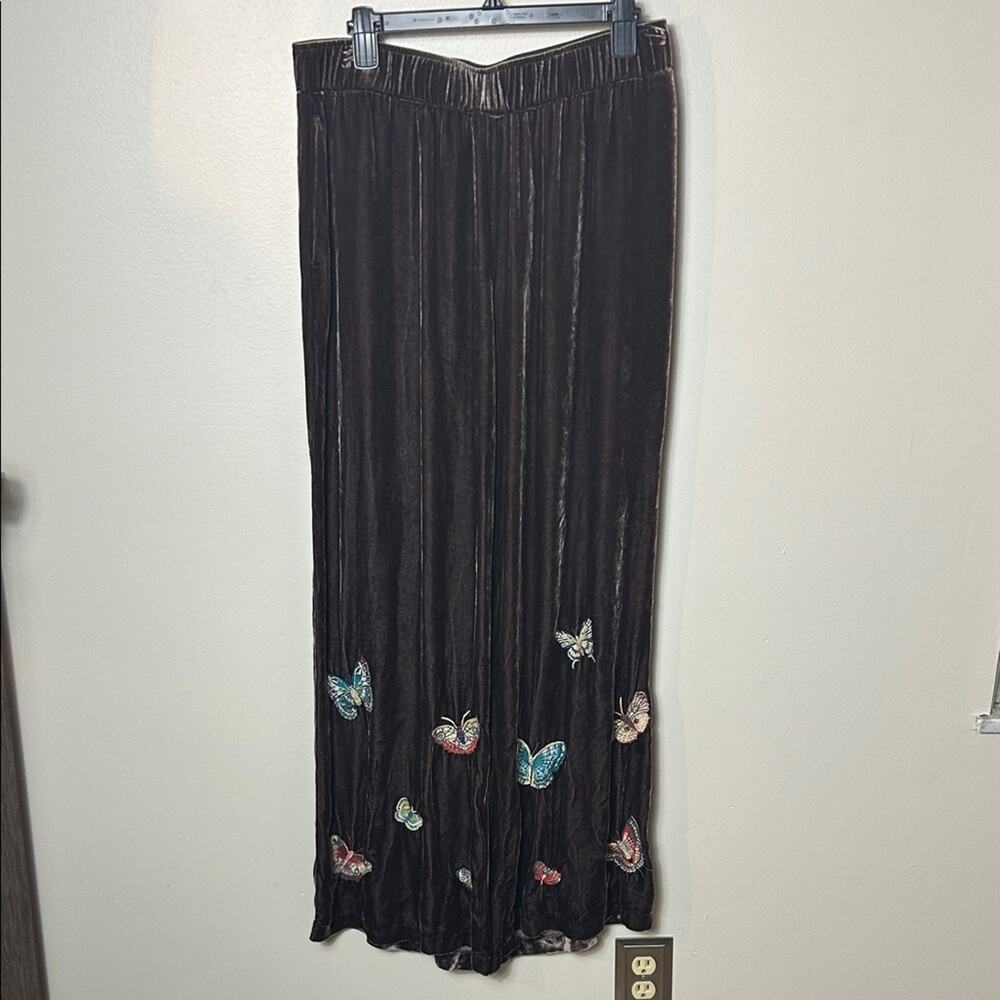 NWT Johnny Was Luciana brown velvet butterfly embroidered wide leg pants, XXL - Picture 3 of 11